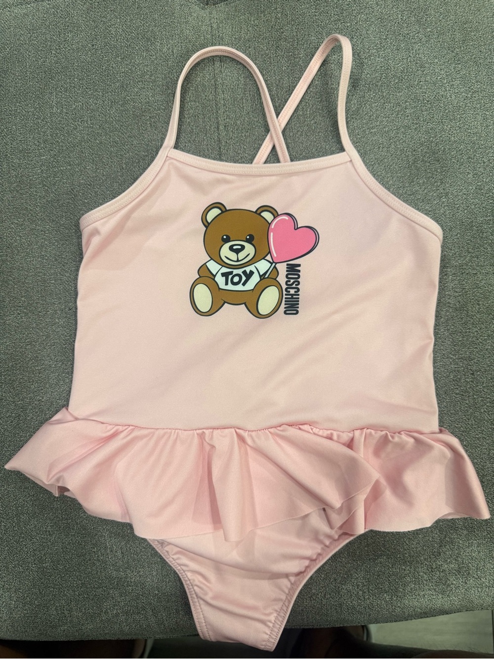 Moschino Kids Light Pink Teddy Heart Ruffle One-Piece Swimsuit